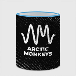 Кружка 3D Arctic Monkeys с потертостями на темном фоне, цвет: 3D-небесно-голубой кант — фото 2