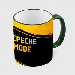 Кружка 3D Depeche Mode - gold gradient: надпись и символ, цвет: 3D-зеленый кант