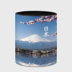 Кружка 3D Цветущая сакура на фоне Фудзиямы - Япония, цвет: 3D-белый + черный — фото 2