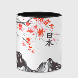 Кружка 3D Цветущая сакура и солнце - Япония, цвет: 3D-белый + черный — фото 2