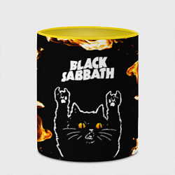 Кружка 3D Black Sabbath рок кот и огонь, цвет: 3D-белый + желтый — фото 2