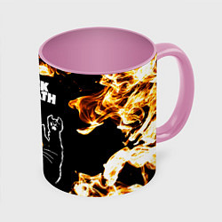 Кружка 3D Black Sabbath рок кот и огонь, цвет: 3D-белый + розовый