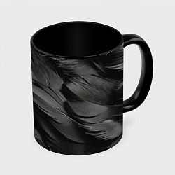 Кружка 3D Черные перья ворона, цвет: 3D-белый + черный