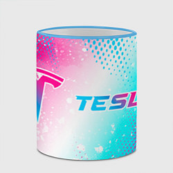 Кружка 3D Tesla neon gradient style: надпись и символ, цвет: 3D-небесно-голубой кант — фото 2