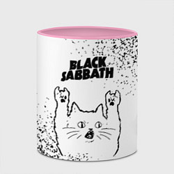 Кружка 3D Black Sabbath рок кот на светлом фоне, цвет: 3D-белый + розовый — фото 2