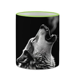 Кружка 3D Воющий волк в ночи, цвет: 3D-светло-зеленый кант — фото 2