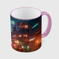 Кружка 3D Киберпанк город будущего, цвет: 3D-розовый кант