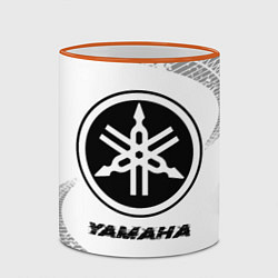 Кружка 3D Yamaha speed на светлом фоне со следами шин, цвет: 3D-оранжевый кант — фото 2