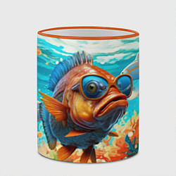 Кружка 3D Рыба в солнечных очках в воде, цвет: 3D-оранжевый кант — фото 2