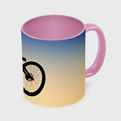 Кружка 3D Прыжок велосипедиста, цвет: 3D-белый + розовый