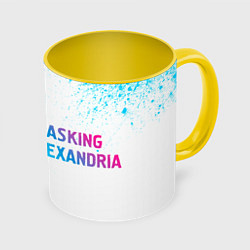 Кружка 3D Asking Alexandria neon gradient style: надпись и с, цвет: 3D-белый + желтый