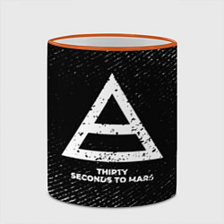 Кружка 3D Thirty Seconds to Mars с потертостями на темном фо, цвет: 3D-оранжевый кант — фото 2