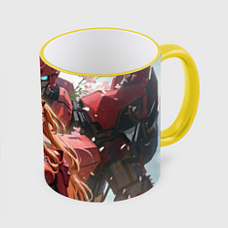 Кружка 3D Аска Ленгли и робот, цвет: 3D-желтый кант