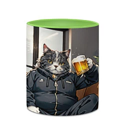 Кружка 3D Толстый кот со стаканом пива, цвет: 3D-белый + светло-зеленый — фото 2