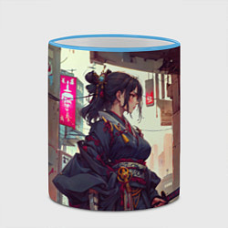Кружка 3D Кибер самурай девушка, цвет: 3D-небесно-голубой кант — фото 2