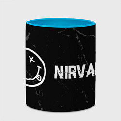 Кружка 3D Nirvana glitch на темном фоне: надпись и символ, цвет: 3D-белый + небесно-голубой — фото 2