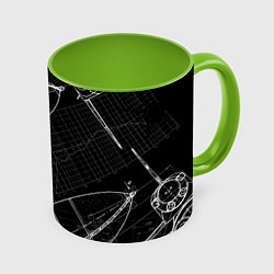 Кружка 3D Чертеж ракеты, цвет: 3D-белый + светло-зеленый