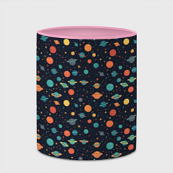 Кружка 3D Темный космос с планетами паттерн, цвет: 3D-белый + розовый — фото 2