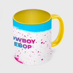 Кружка 3D Cowboy Bebop neon gradient style: надпись и символ, цвет: 3D-белый + желтый