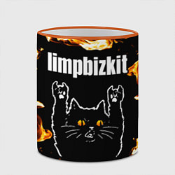 Кружка 3D Limp Bizkit рок кот и огонь, цвет: 3D-оранжевый кант — фото 2