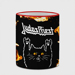 Кружка 3D Judas Priest рок кот и огонь, цвет: 3D-красный кант — фото 2