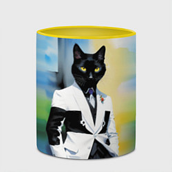 Кружка 3D Cat fashionista - neural network - pop art, цвет: 3D-белый + желтый — фото 2