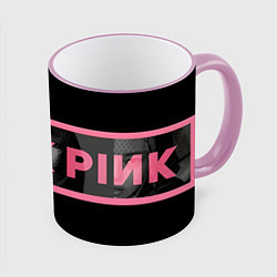Кружка 3D Логотип Blackpink с фото участниц, цвет: 3D-розовый кант