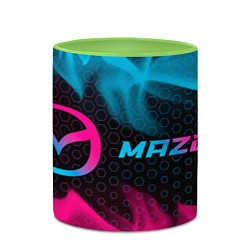 Кружка 3D Mazda - neon gradient: надпись и символ, цвет: 3D-белый + светло-зеленый — фото 2