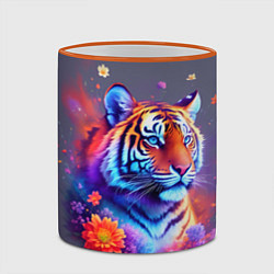 Кружка 3D Тигр и краски - нейросеть, цвет: 3D-оранжевый кант — фото 2