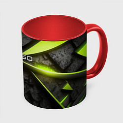 Кружка 3D CS GO green black abstract, цвет: 3D-белый + красный