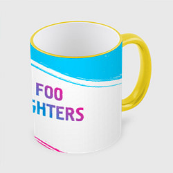 Кружка 3D Foo Fighters neon gradient style: надпись и символ, цвет: 3D-желтый кант