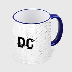 Кружка 3D AC DC glitch на светлом фоне: надпись и символ, цвет: 3D-синий кант