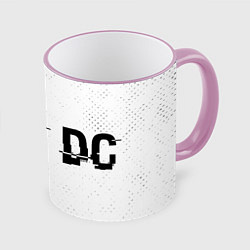Кружка 3D AC DC glitch на светлом фоне: надпись и символ, цвет: 3D-розовый кант