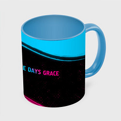 Кружка 3D Three Days Grace - neon gradient: надпись и символ, цвет: 3D-белый + небесно-голубой