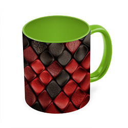 Кружка 3D Кожаная красно черная текстура, цвет: 3D-белый + светло-зеленый