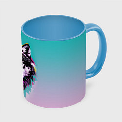 Кружка 3D Волчья морда - поп-арт, цвет: 3D-белый + небесно-голубой