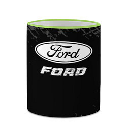 Кружка 3D Ford speed на темном фоне со следами шин, цвет: 3D-светло-зеленый кант — фото 2