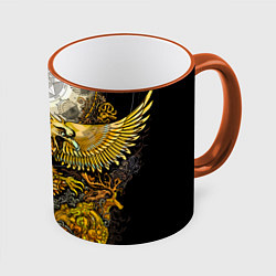 Кружка 3D Золотой орёл - славянский орнамент, цвет: 3D-оранжевый кант