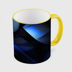 Кружка 3D Черная и голубая текстура, цвет: 3D-желтый кант
