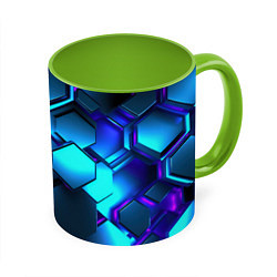 Кружка 3D Объемные неоновые плиты, цвет: 3D-белый + светло-зеленый