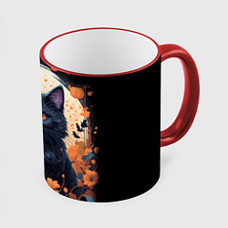 Кружка 3D Котик и тыквы - хеллоуин, цвет: 3D-красный кант