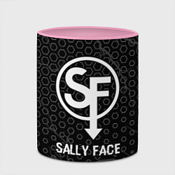 Кружка 3D Sally Face glitch на темном фоне, цвет: 3D-белый + розовый — фото 2