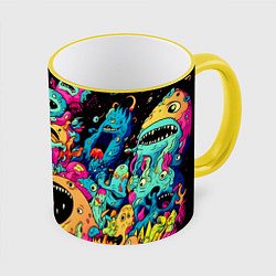 Кружка 3D Космические зубастые монстры, цвет: 3D-желтый кант