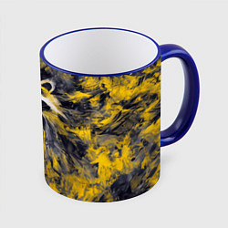 Кружка 3D Абстрактный желтый енот в стиле арт, цвет: 3D-синий кант