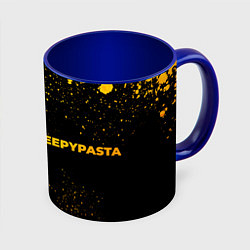 Кружка 3D CreepyPasta - gold gradient: надпись и символ, цвет: 3D-белый + синий