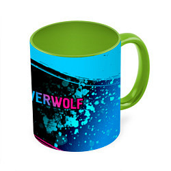 Кружка 3D Powerwolf - neon gradient: надпись и символ, цвет: 3D-белый + светло-зеленый