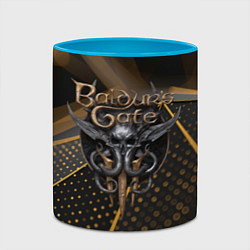 Кружка 3D Baldurs Gate 3 logo dark gold geometry, цвет: 3D-белый + небесно-голубой — фото 2