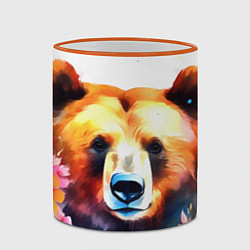 Кружка 3D Морда медведя гризли с цветами акварелью, цвет: 3D-оранжевый кант — фото 2
