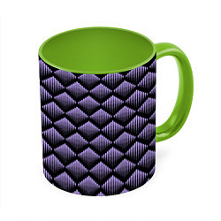 Кружка 3D Фиолетовые выпуклые ромбы, цвет: 3D-белый + светло-зеленый