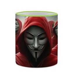 Кружка 3D Анонимусы в красных капюшонах, цвет: 3D-светло-зеленый кант — фото 2